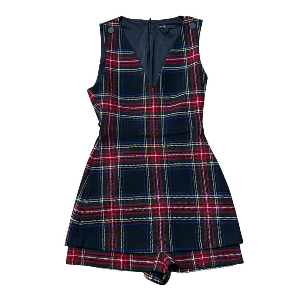 Maje Navy and Red Plaid Sleeveless Romper